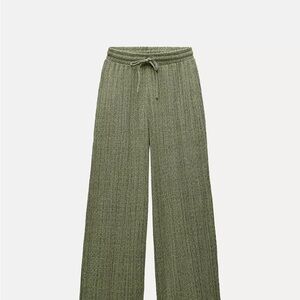 Zara Sage Green Wide-Leg Knit Pants